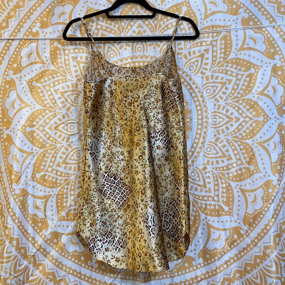 Small - Sexy Floral & Leopard Print Satin Nightgown - Spaghetti Straps - Picture 2 of 2